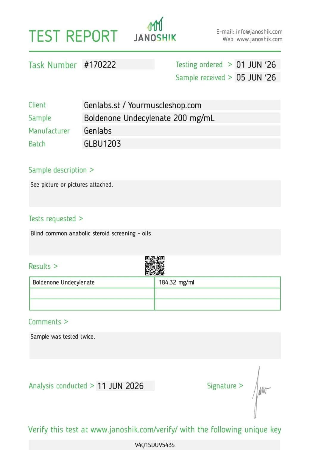 Equipoise (boldenone Undecylenate) 200 Mg/ml – Genlabs — Certificate of Analysis
