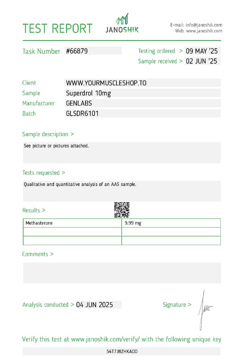 Superdrol – (methasterone) 10 mg – 100 Tablets – Genlabs — Certificate of Analysis