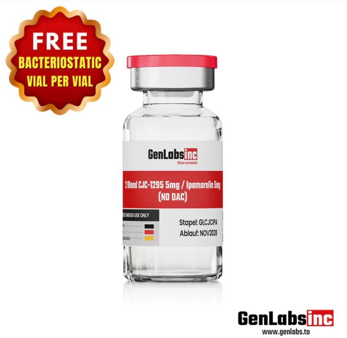2 Blend Cjc – 1295 ( No Dac ) – 5mg / Ipamorelin – 5mg Vial – (with Bacteriostatic Water) – Genlabs