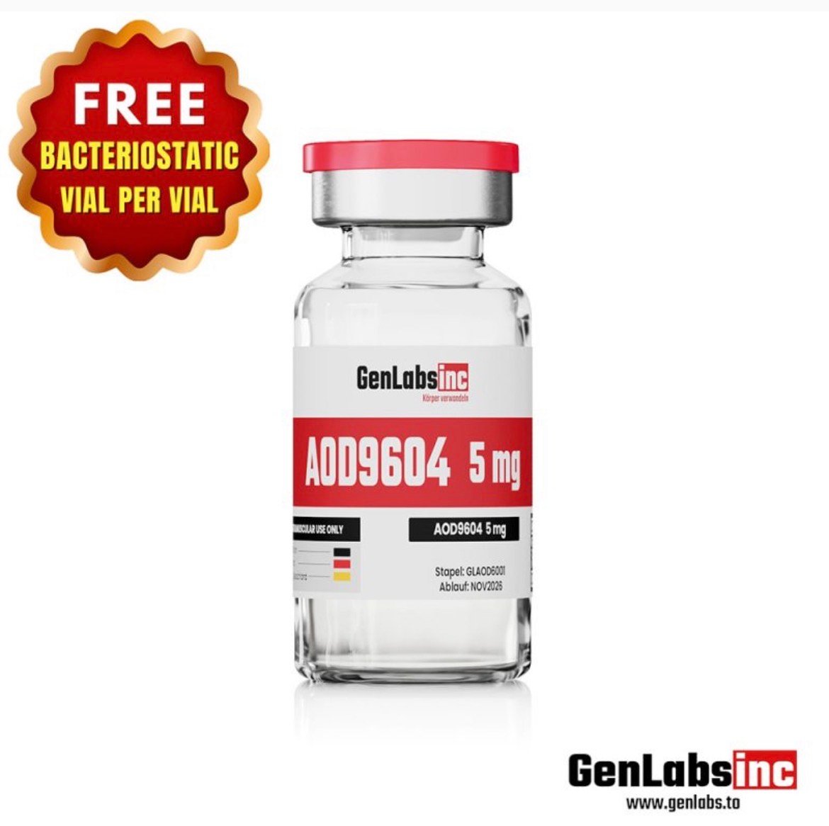 Aod 9604 – 5mg Vial – (with Bacteriostatic Water) – Genlabs