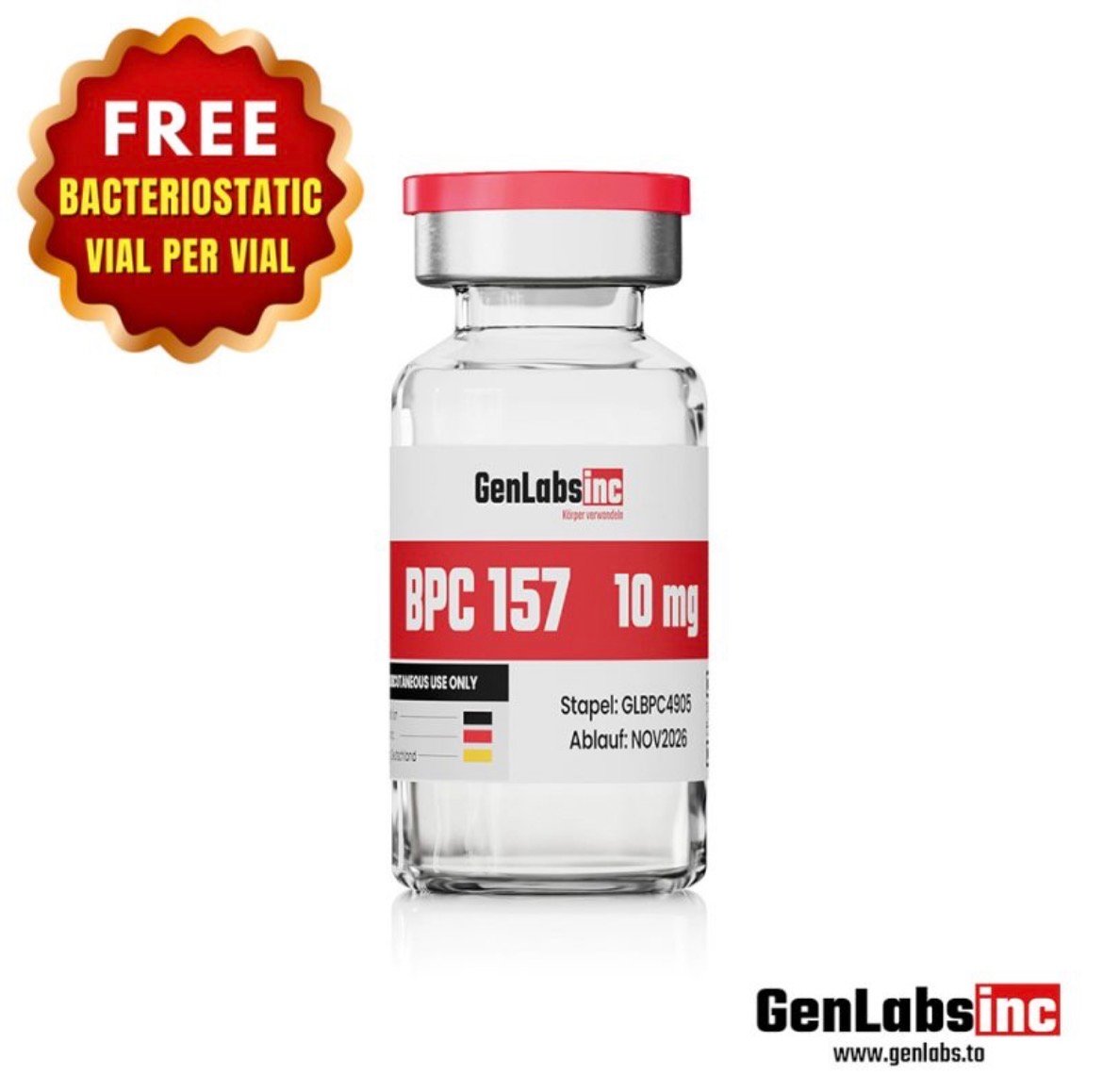 Bpc 157 – 10mg/ Vial – (with Bacteriostatic Water) – Genlabs