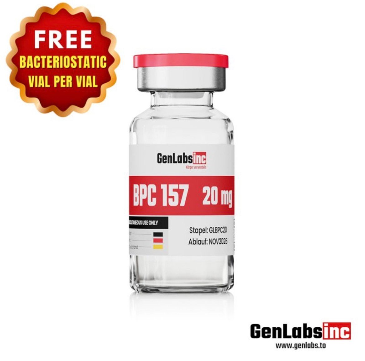 Bpc 157 – 20mg/ Vial – (with Bacteriostatic Water) – Genlabs