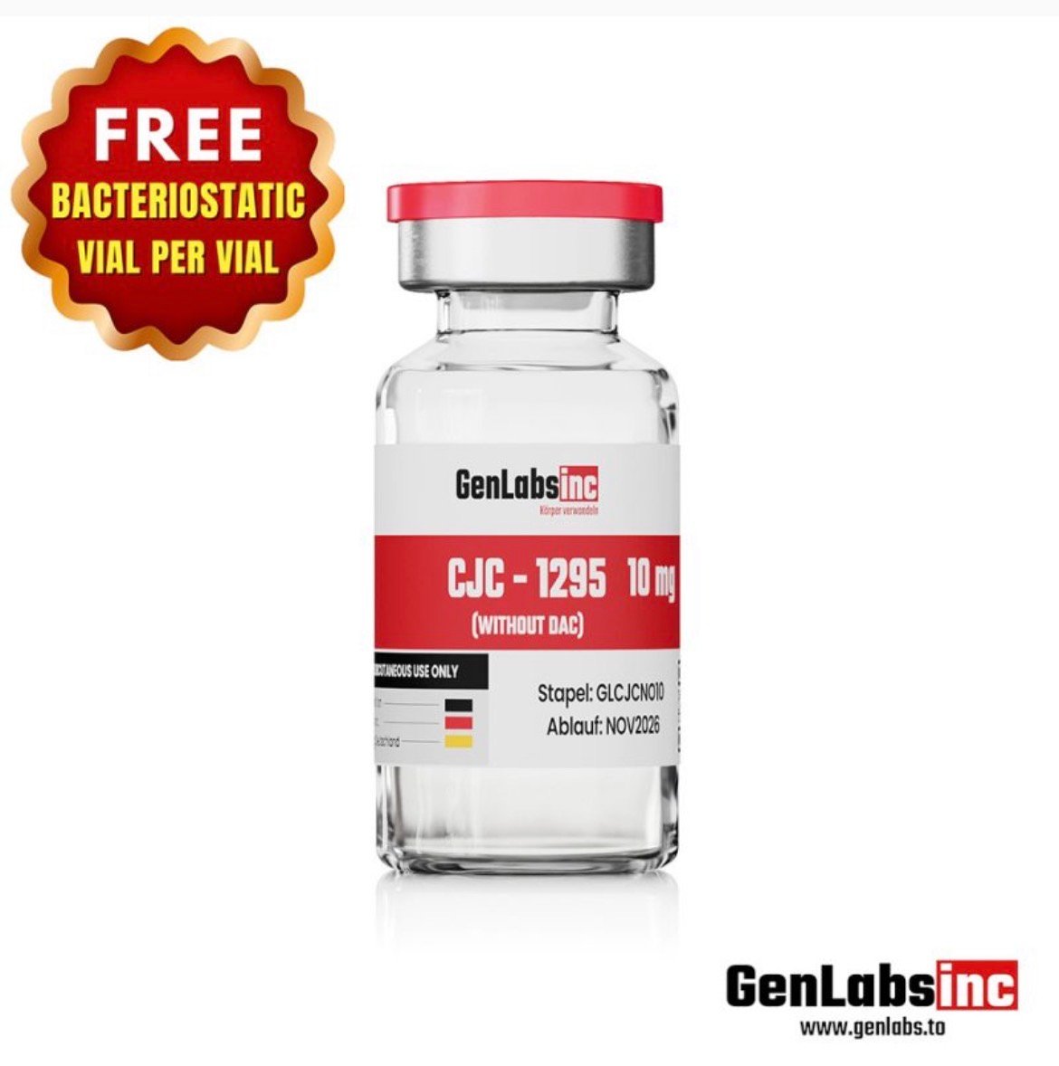 CJC-1295 – 10MG ( NO DAC ) VIAL – (WITH BACTERIOSTATIC WATER) – GENLABS