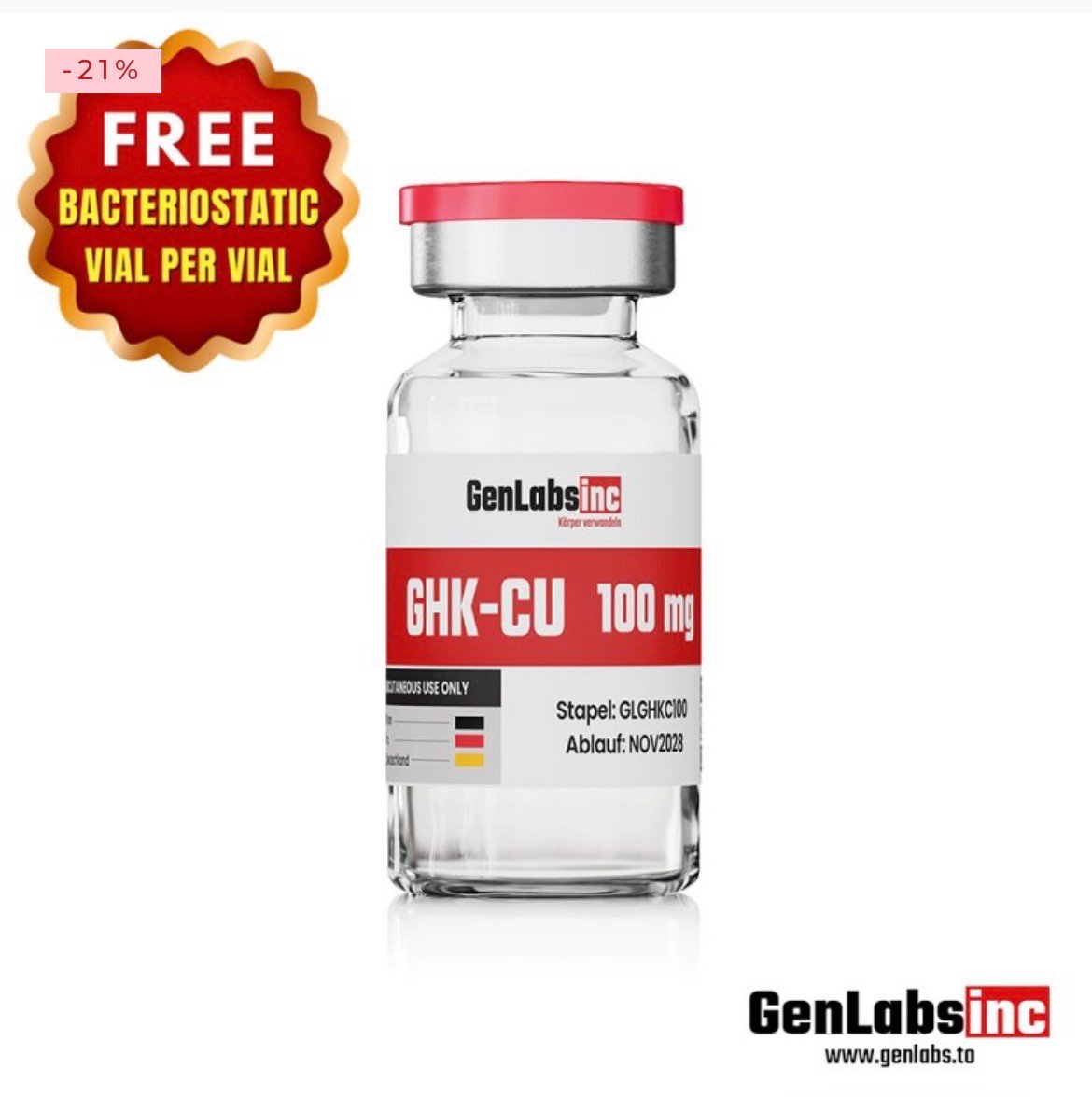 Ghk – Cu 100mg Vial – (with Bacteriostatic Water) – Genlabs