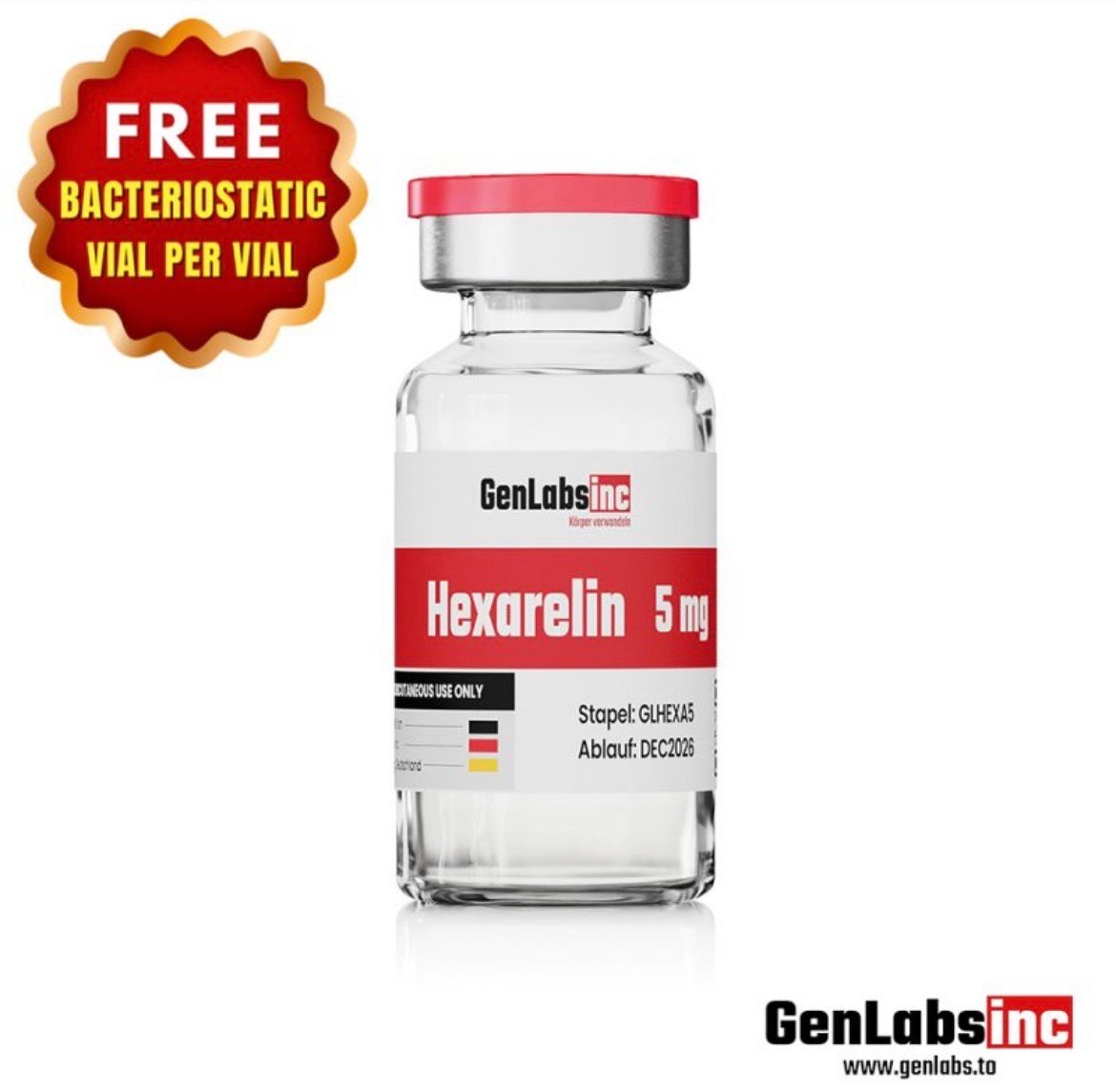 Hexarelin 5mg Vial – (with Bacteriostatic Water) – Genlabs