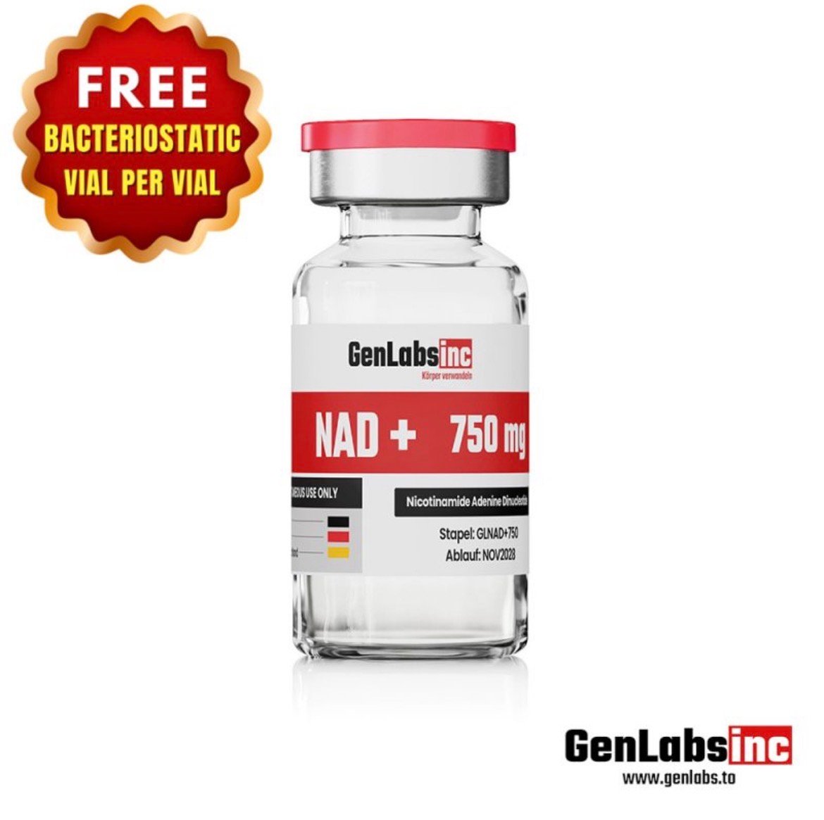NAD+ 750mg (nicotinamide Adenine Dinucleotide) Vial – (with Bacteriostatic Water) – Genlabs