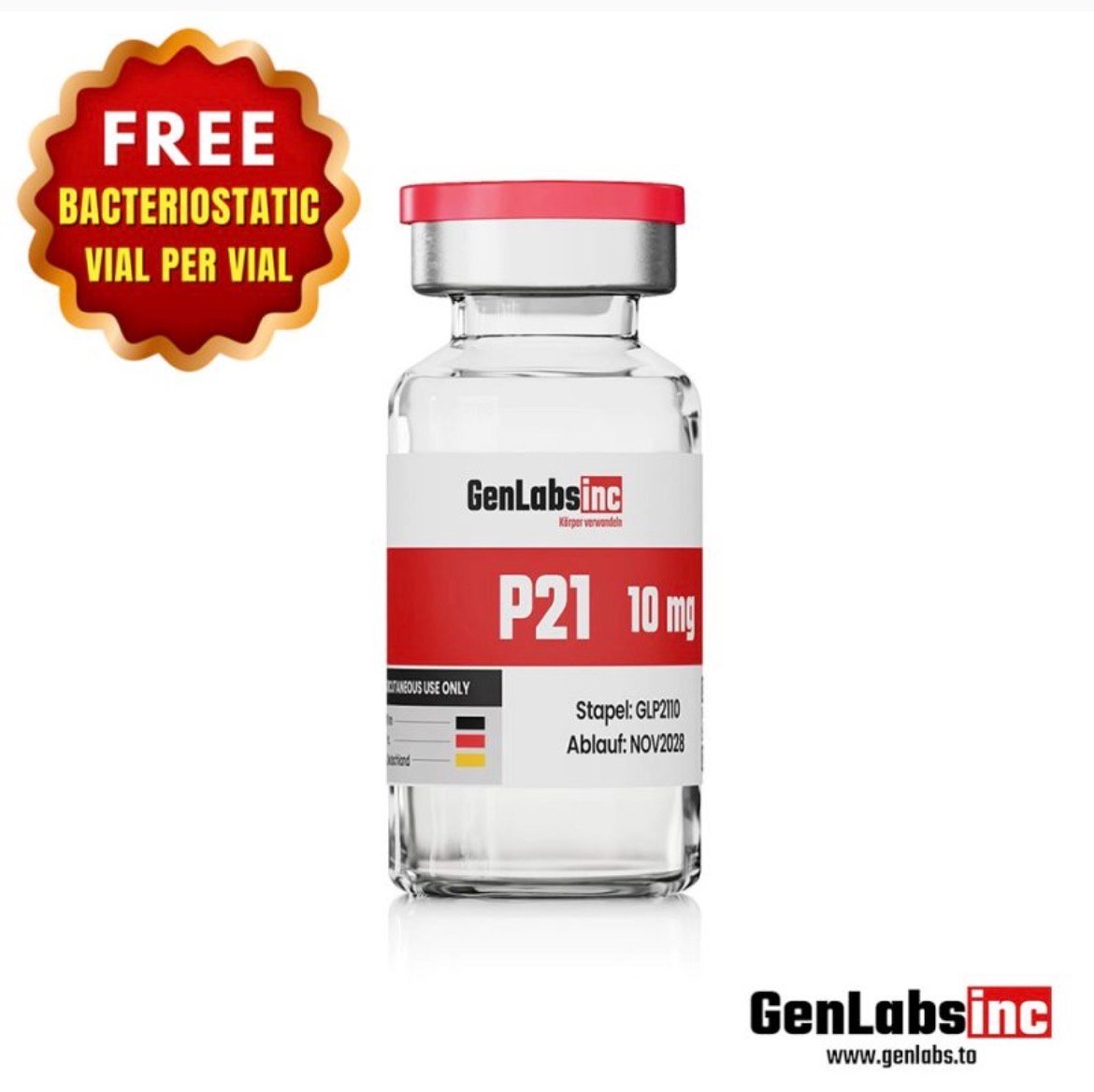 P21 10mg Vial – (with Bacteriostatic Water) – Genlabs