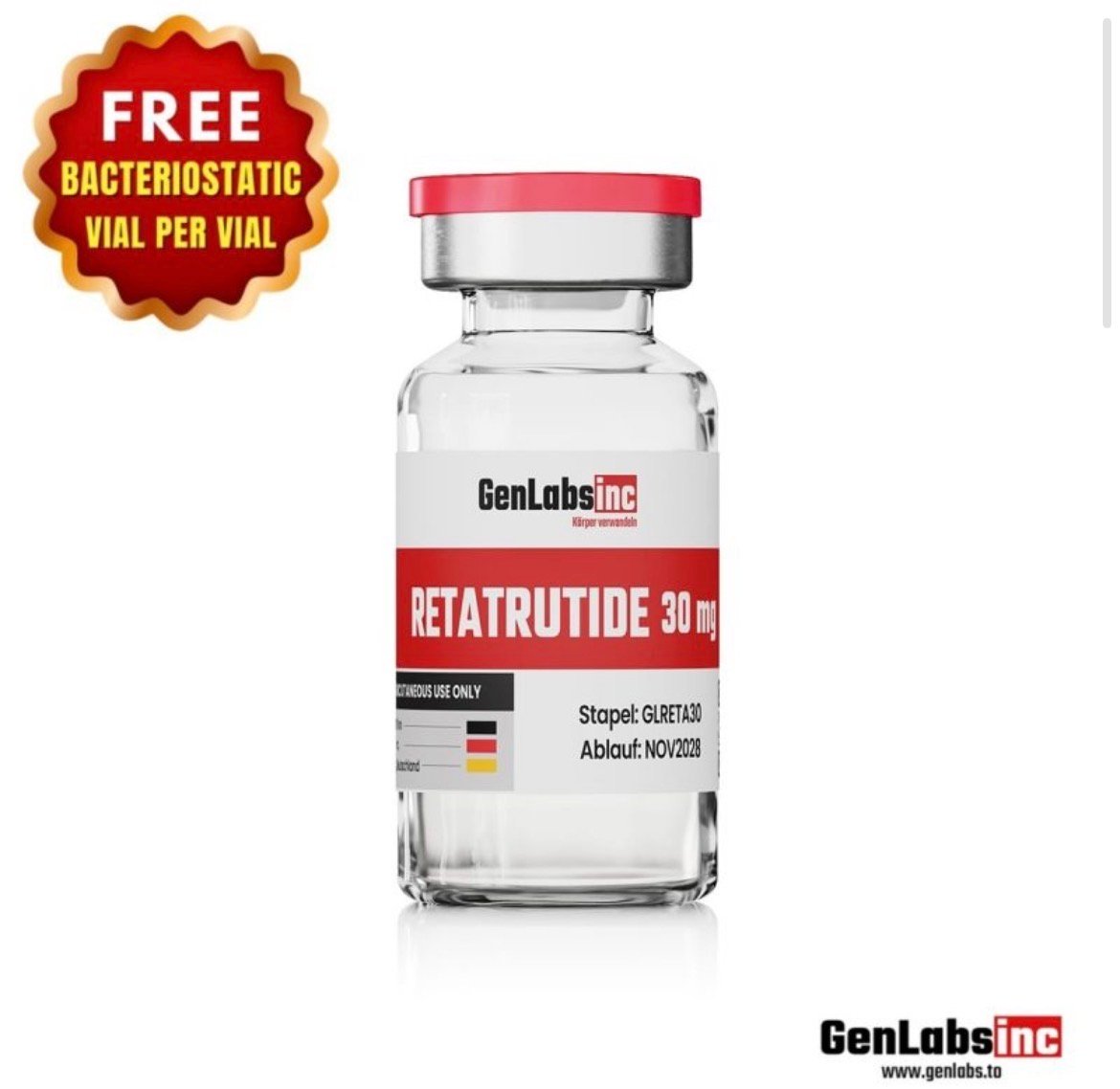 Retatrutide 30mg Vial – (with Bacteriostatic Water) – Genlabs