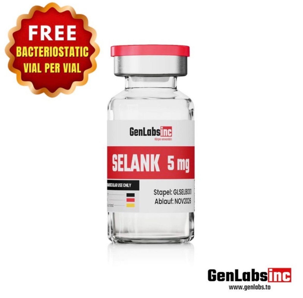 Selank – 5mg Vial – (with Bacteriostatic Water) – Genlabs