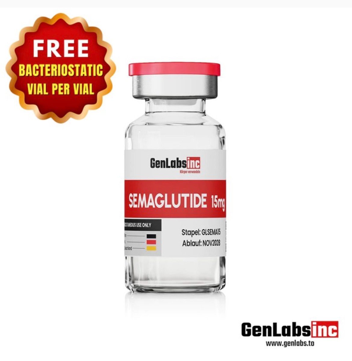 Semaglutide (ozempic) – 15mg Vial – (with Bacteriostatic Water) – Genlabs