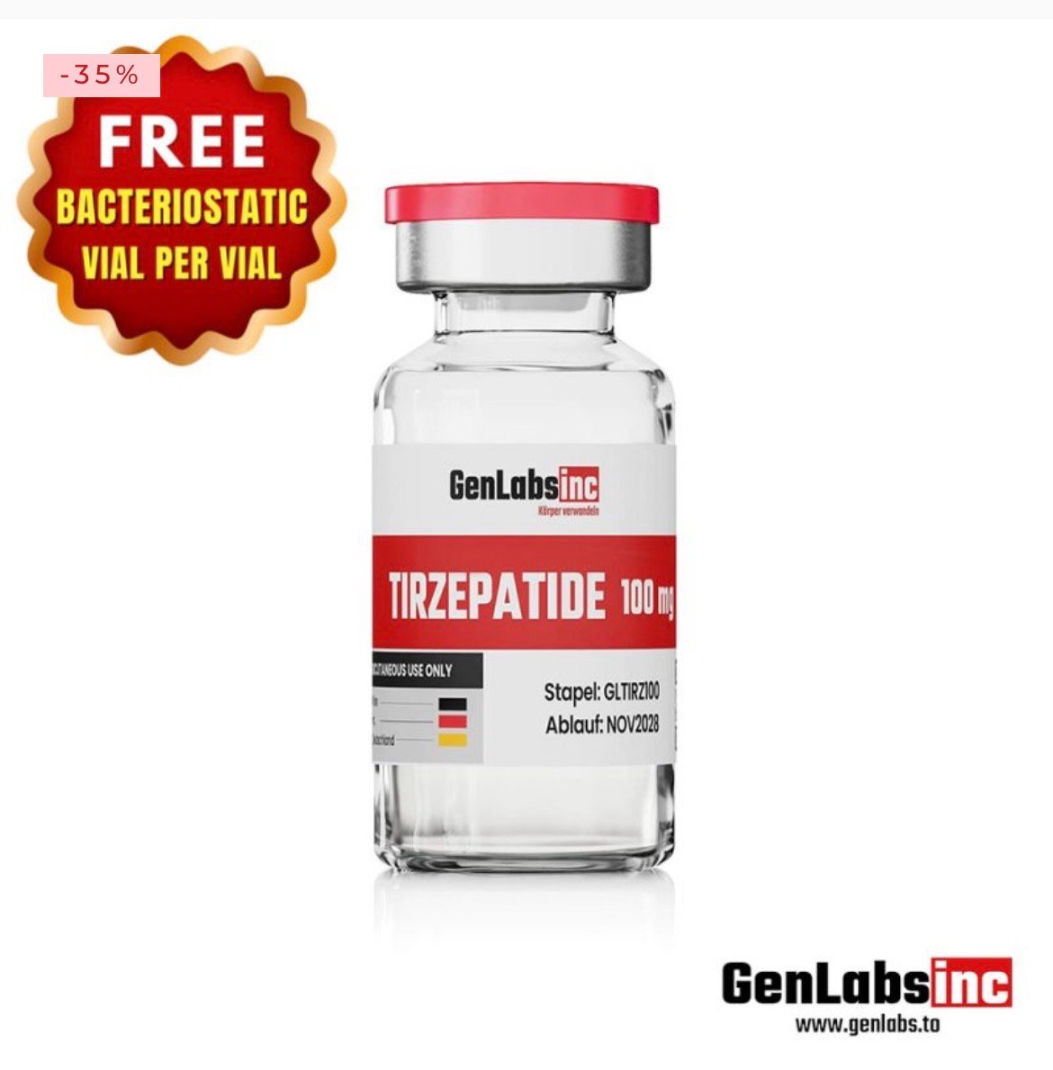 Tirzepatide 100mg Vial – (with Bacteriostatic Water) – Genlabs