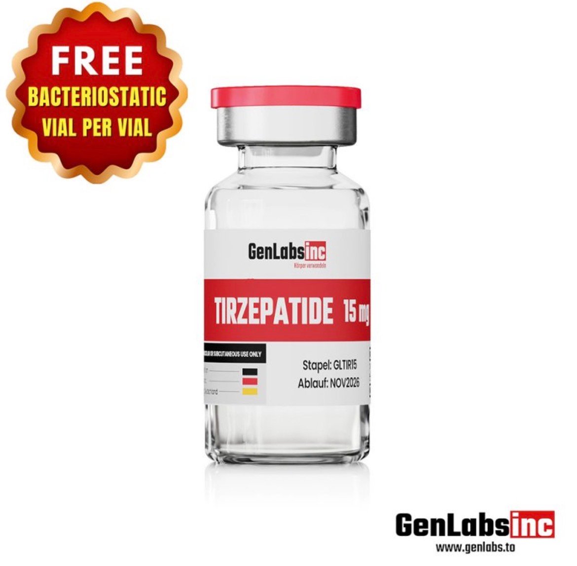 Tirzepatide 15mg Vial – (with Bacteriostatic Water) – Genlabs