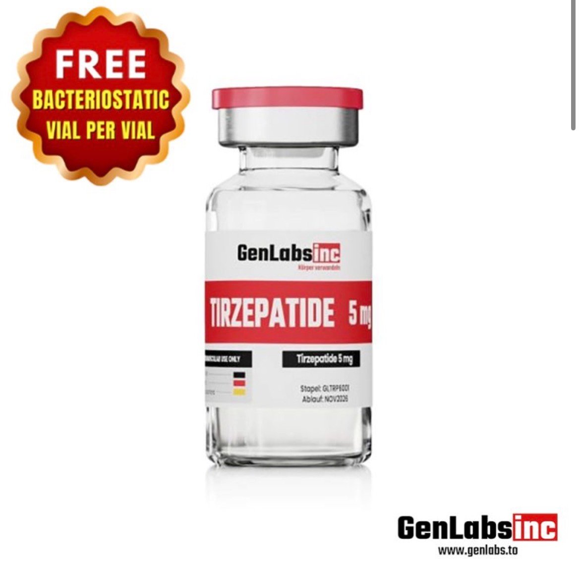 Tirzepatide 5mg Vial – (with Bacteriostatic Water) – Genlabs