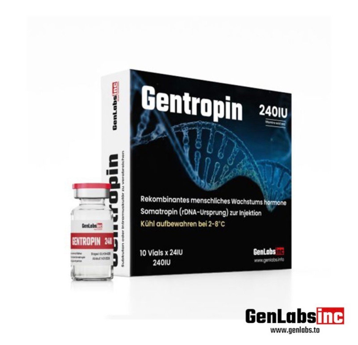 GENTROPIN (SOMATROPIN) 240IU HGH KIT WITH BACTERIOSTATIC WATER – GENLABS