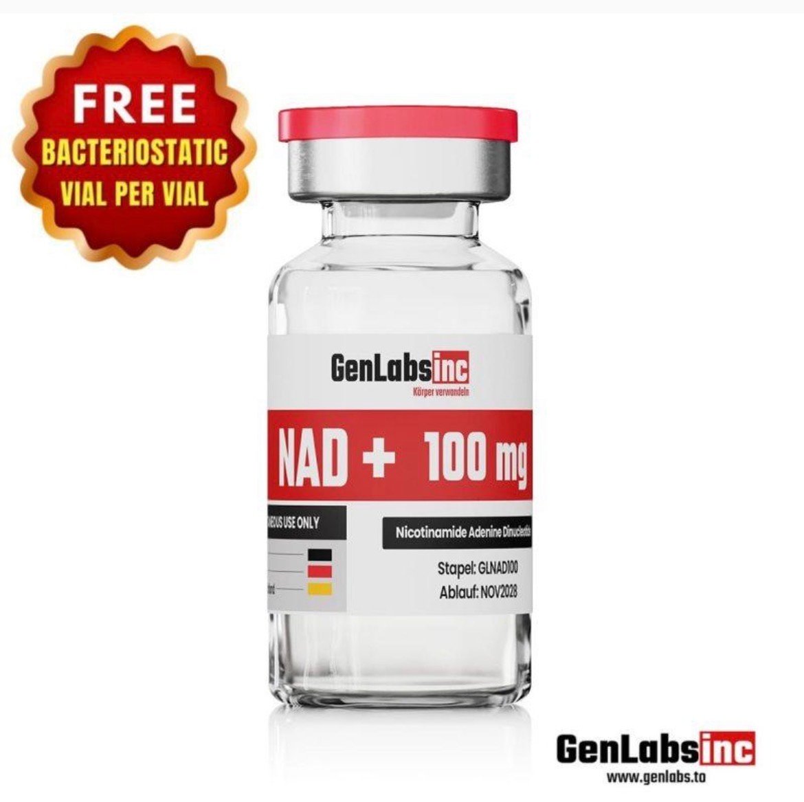 NAD + 100mg (Nicotinamide Adenine Dinucleotide) Vial – (with Bacteriostatic Water) – Genlabs